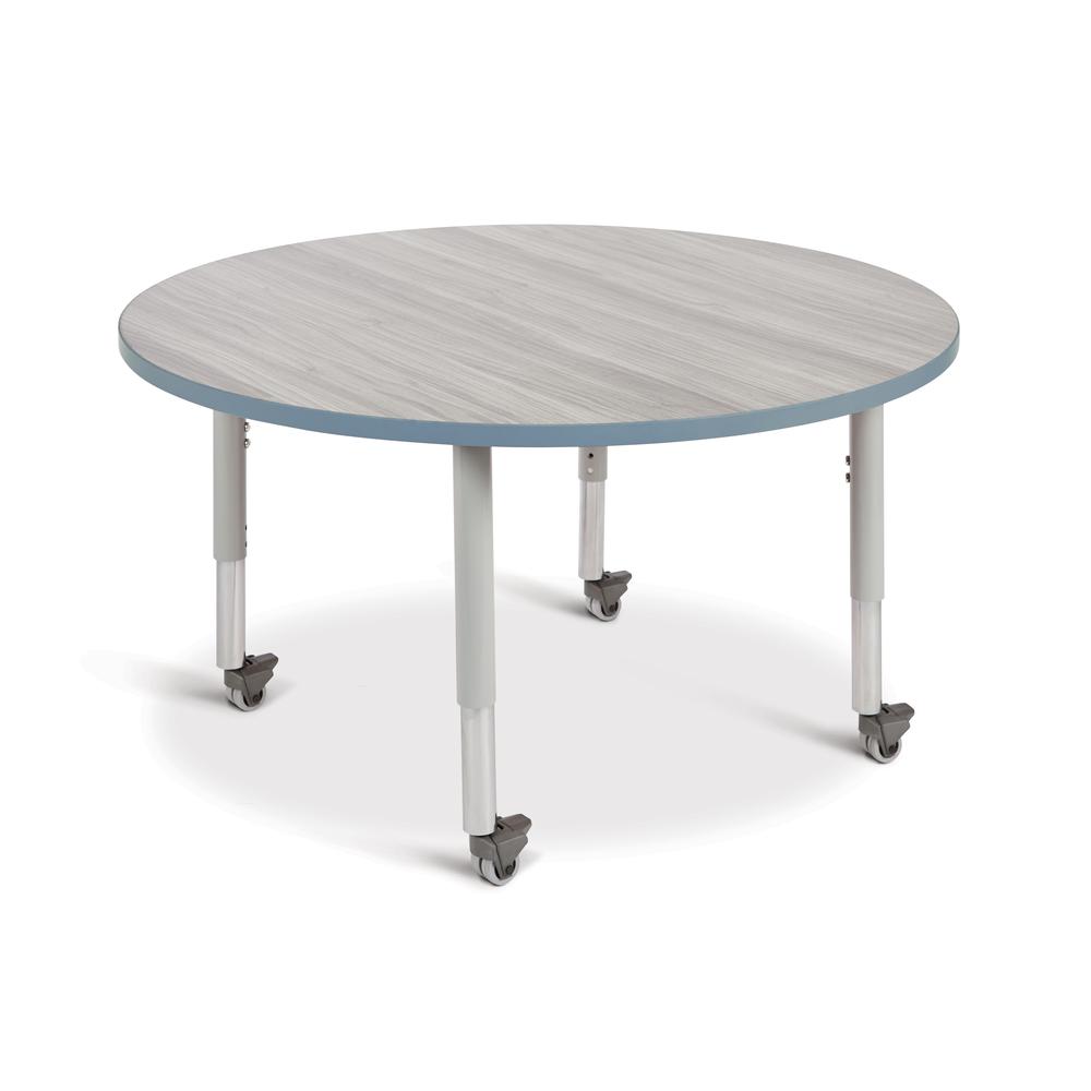 Berries® Round Activity Table - 48" Diameter, Mobile - Driftwood Gray/Coastal Blue/Gray. Picture 1