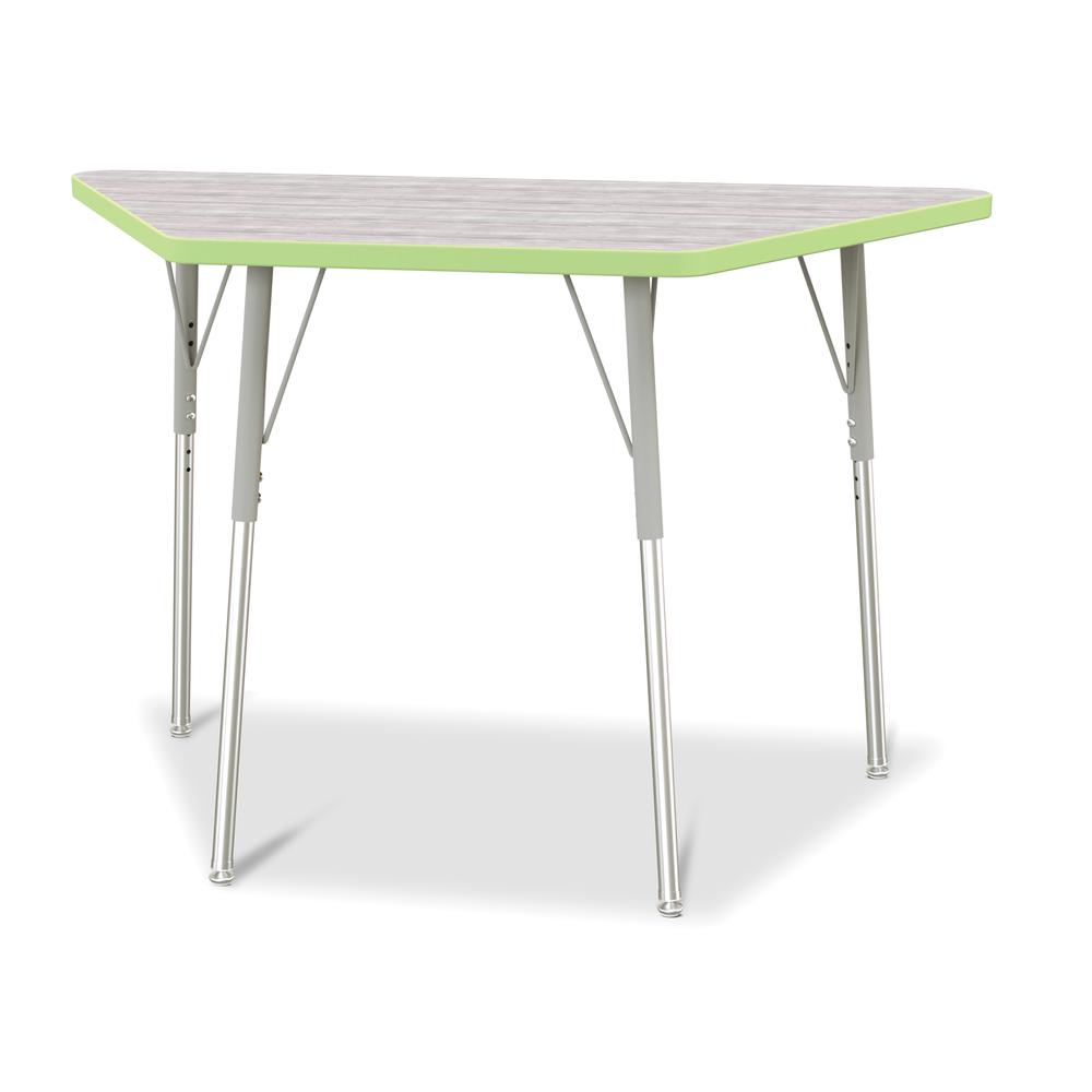 Berries® Trapezoid Activity Table - 24" X 48", A-height - Driftwood Gray/Key Lime/Gray. Picture 1