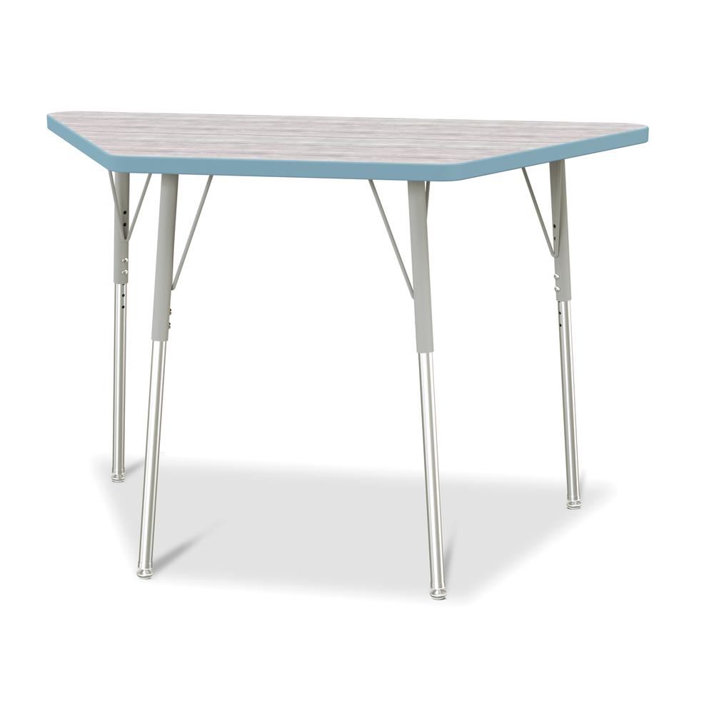 Berries® Trapezoid Activity Table - 24" X 48", A-height - Driftwood Gray/Coastal Blue/Gray. Picture 1