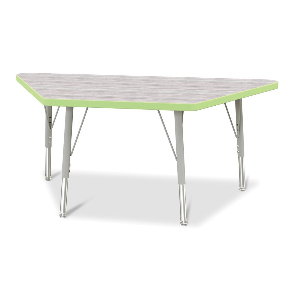 Berries® Trapezoid Activity Table - 24" X 48", E-height - Driftwood Gray/Key Lime/Gray. Picture 1