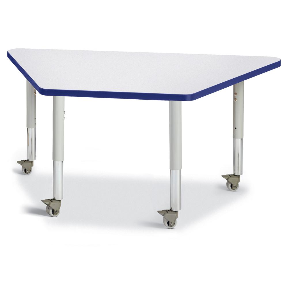 Trapezoid Activity Tables - 24" X 48", Mobile - Gray/Blue/Gray. Picture 1