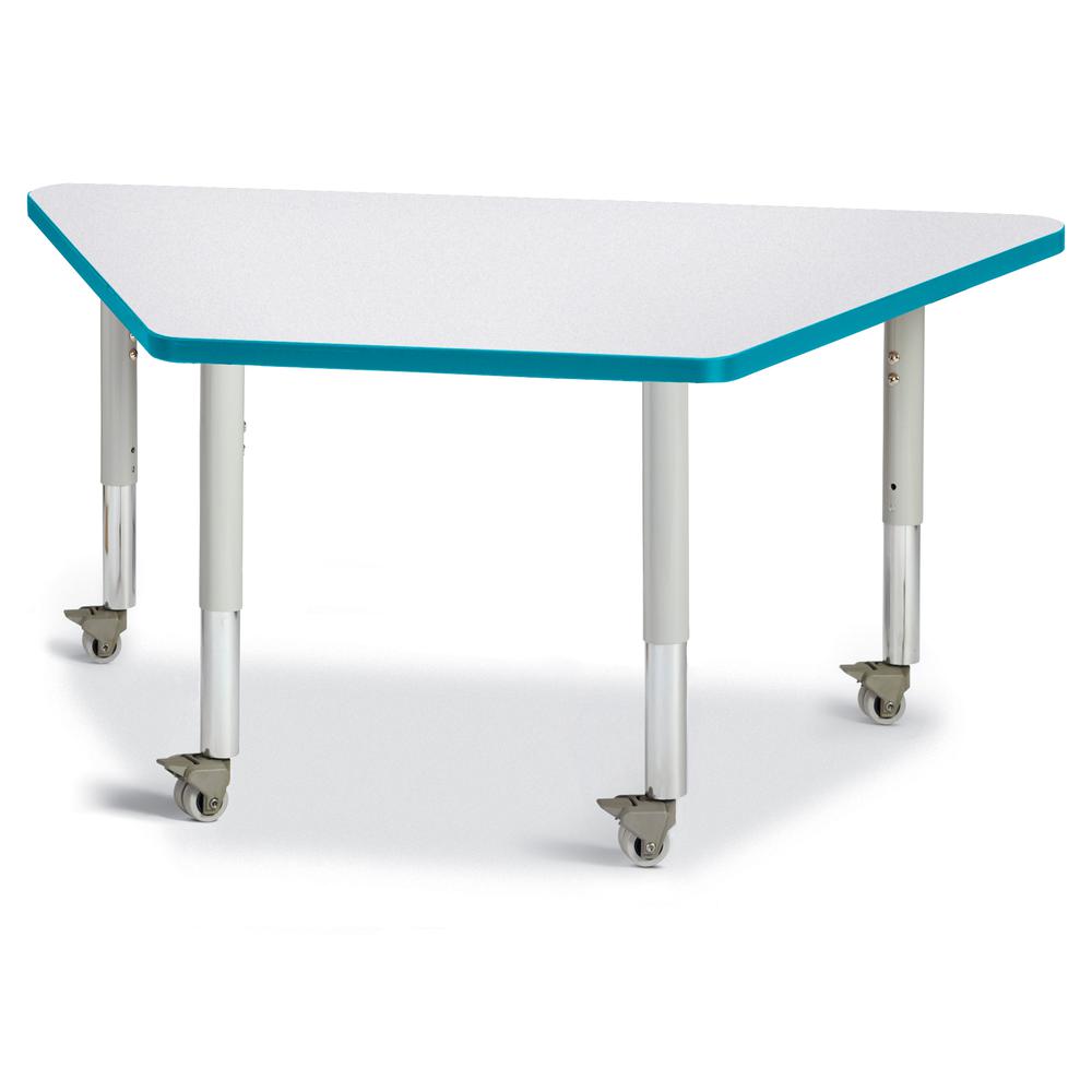 Trapezoid Activity Tables - 24" X 48", Mobile - Gray/Teal/Gray. Picture 1