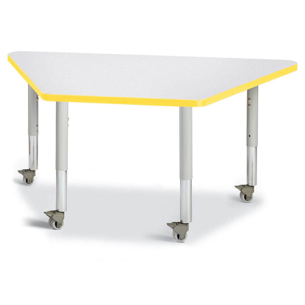Trapezoid Activity Tables - 24" X 48", Mobile - Gray/Yellow/Gray. Picture 1