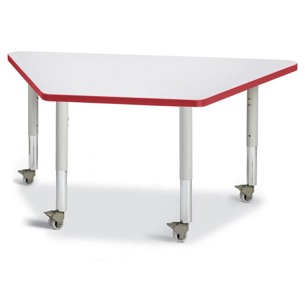 Trapezoid Activity Tables - 24" X 48", Mobile - Gray/Red/Gray. Picture 1