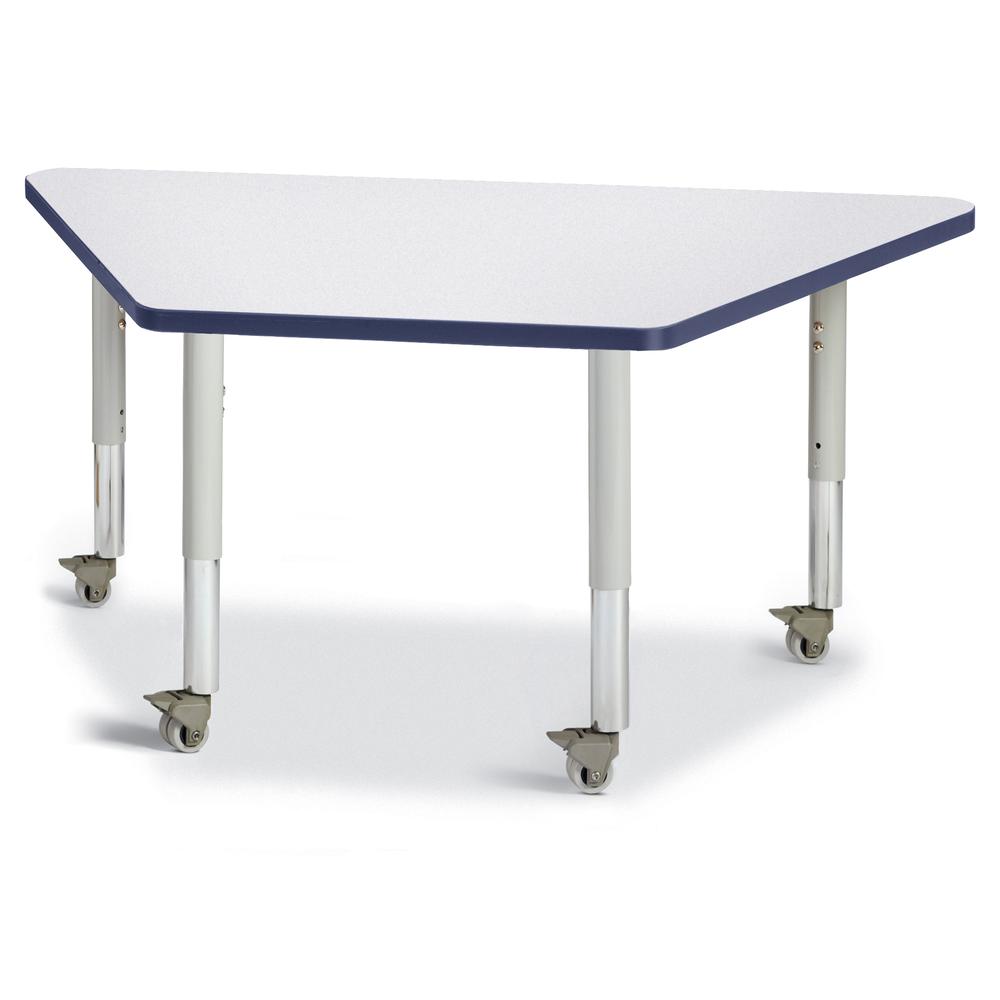 Trapezoid Activity Tables - 24" X 48", Mobile - Gray/Navy/Gray. Picture 1