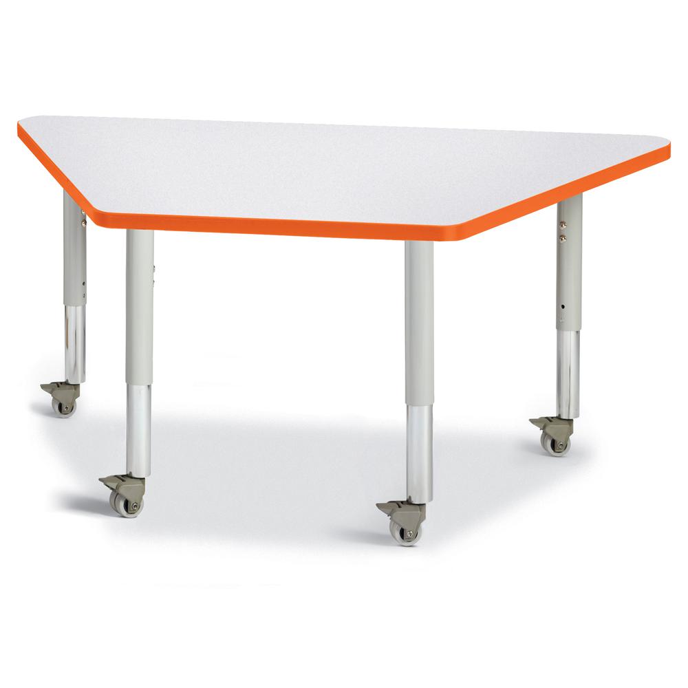 Trapezoid Activity Tables - 24" X 48", Mobile - Gray/Orange/Gray. Picture 1