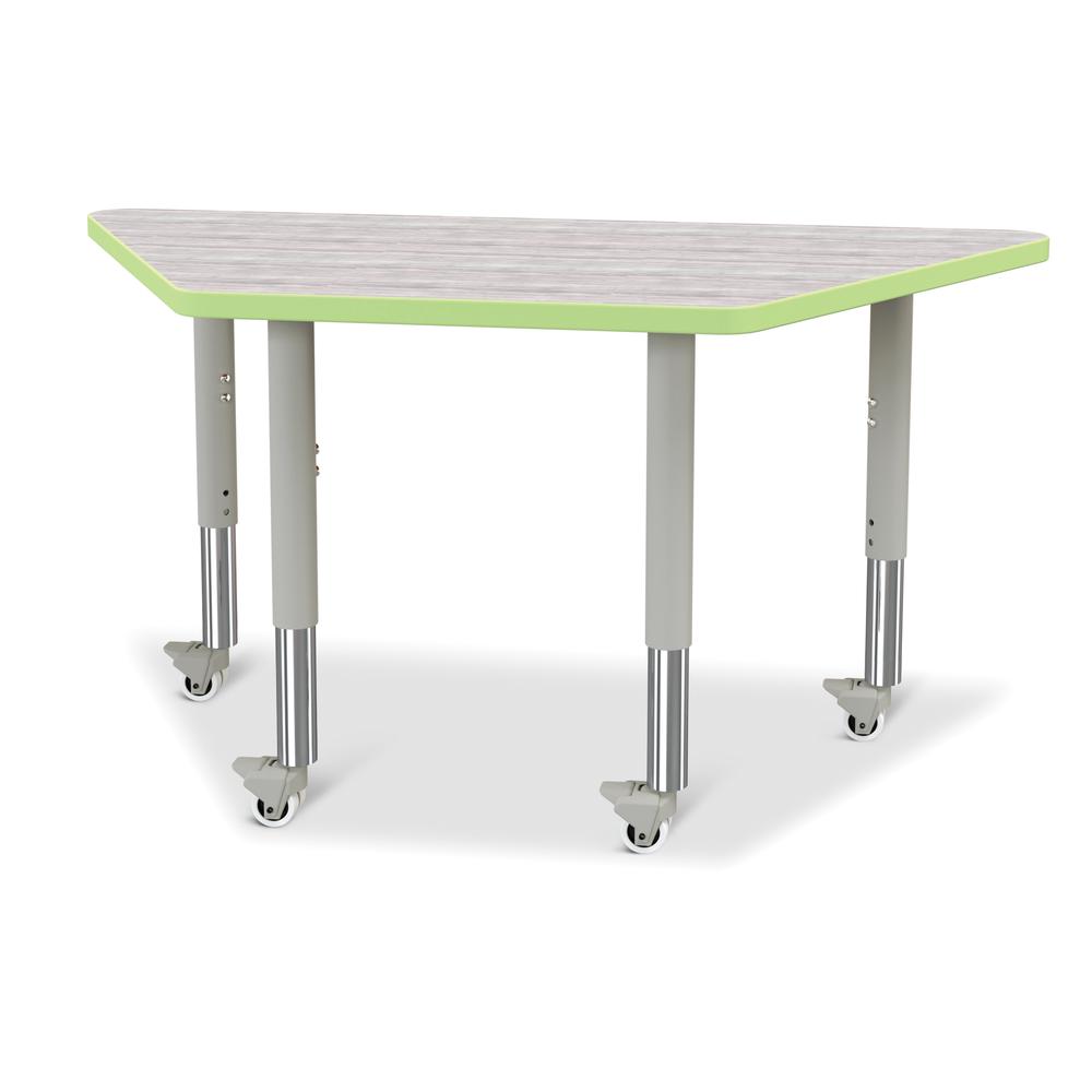 Berries® Trapezoid Activity Table - 24" X 48", Mobile - Driftwood Gray/Key Lime/Gray. Picture 1