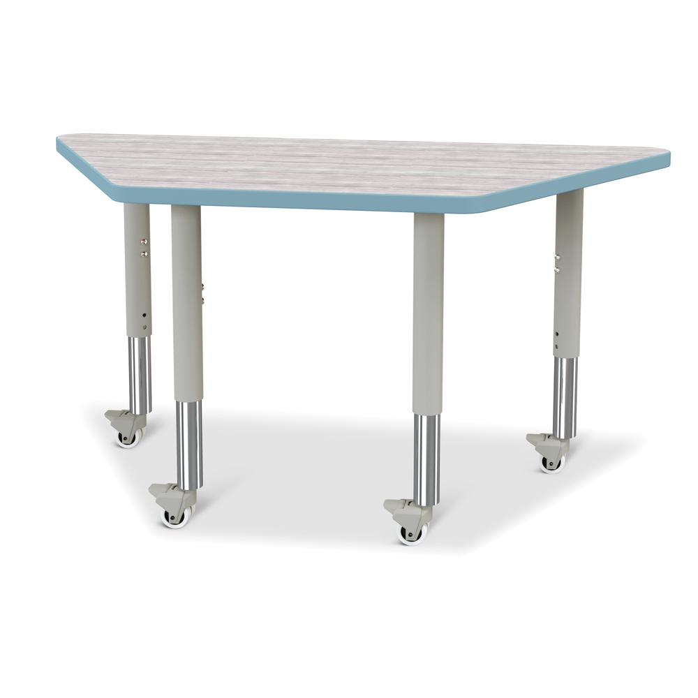 Berries® Trapezoid Activity Table - 24" X 48", Mobile - Driftwood Gray/Coastal Blue/Gray. Picture 1