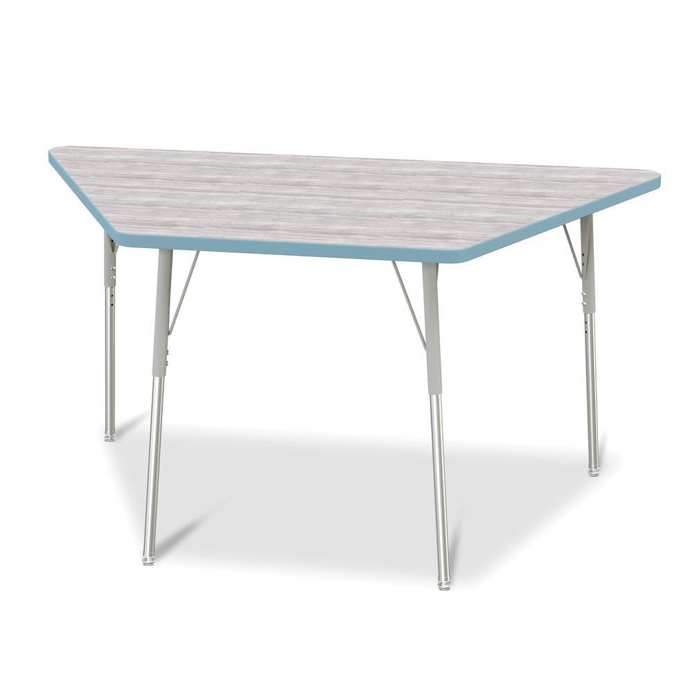 Berries® Trapezoid Activity Table - 30" X 60", A-height - Driftwood Gray/Coastal Blue/Gray. Picture 1