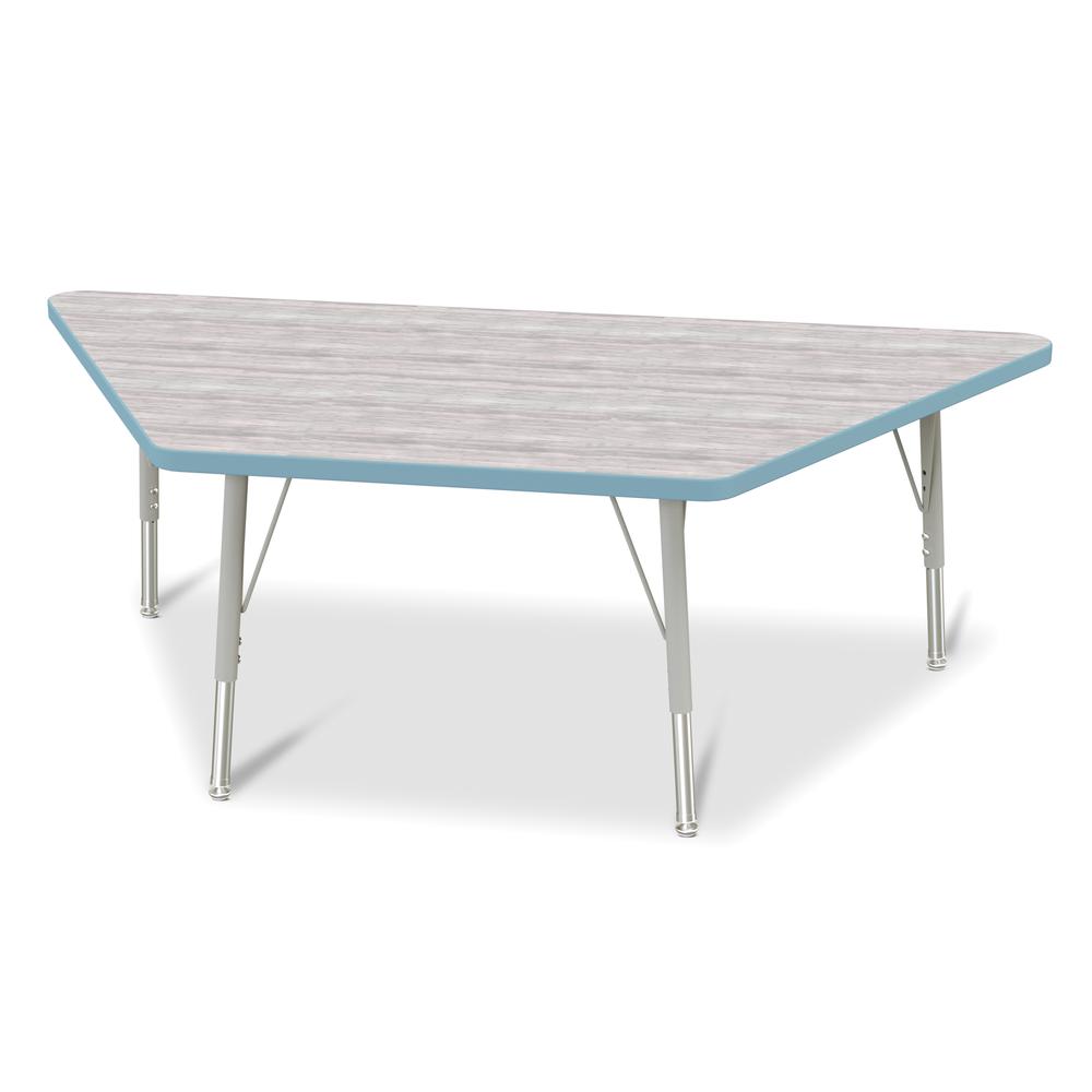 Berries® Trapezoid Activity Table - 30" X 60", E-height - Driftwood Gray/Coastal Blue/Gray. Picture 1