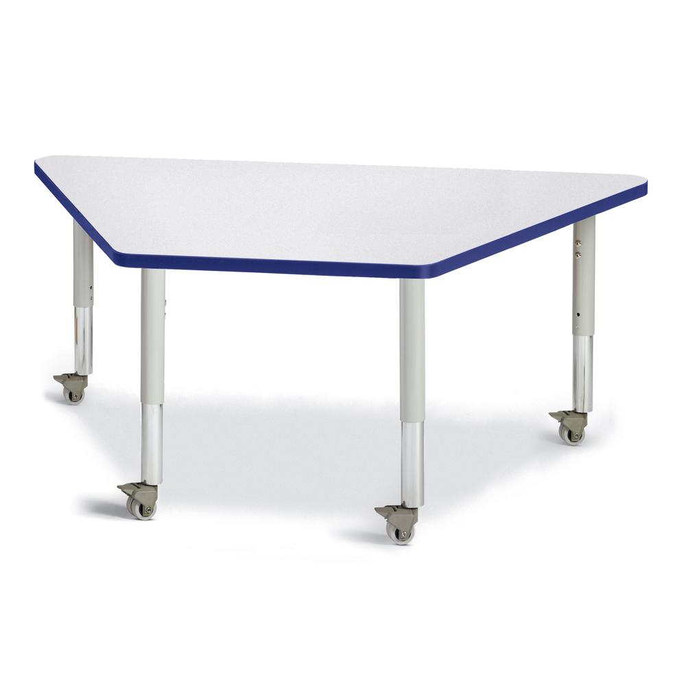 Trapezoid Activity Tables - 30" X 60", Mobile - Gray/Blue/Gray. Picture 1