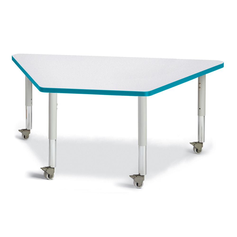 Trapezoid Activity Tables - 30" X 60", Mobile - Gray/Teal/Gray. Picture 1