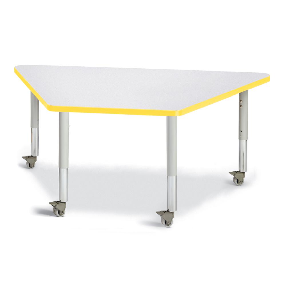 Trapezoid Activity Tables - 30" X 60", Mobile - Gray/Yellow/Gray. Picture 1