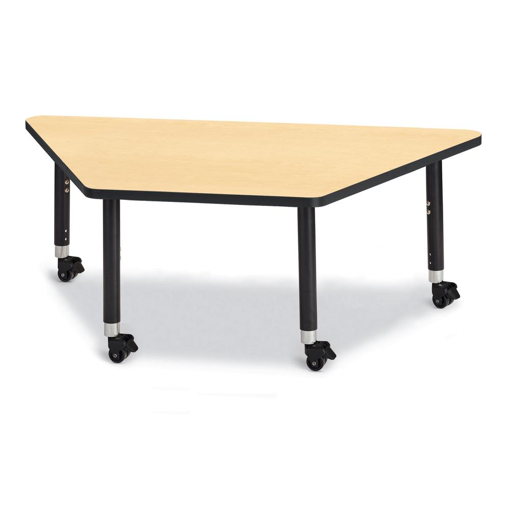 Trapezoid Activity Tables - 30" X 60", Mobile - Maple/Black/Black. The main picture.