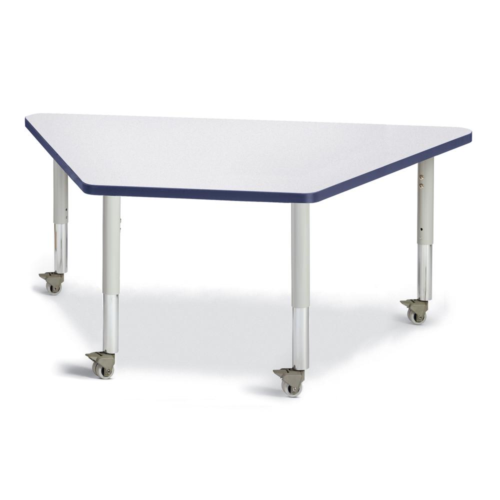 Trapezoid Activity Tables - 30" X 60", Mobile - Gray/Navy/Gray. Picture 1