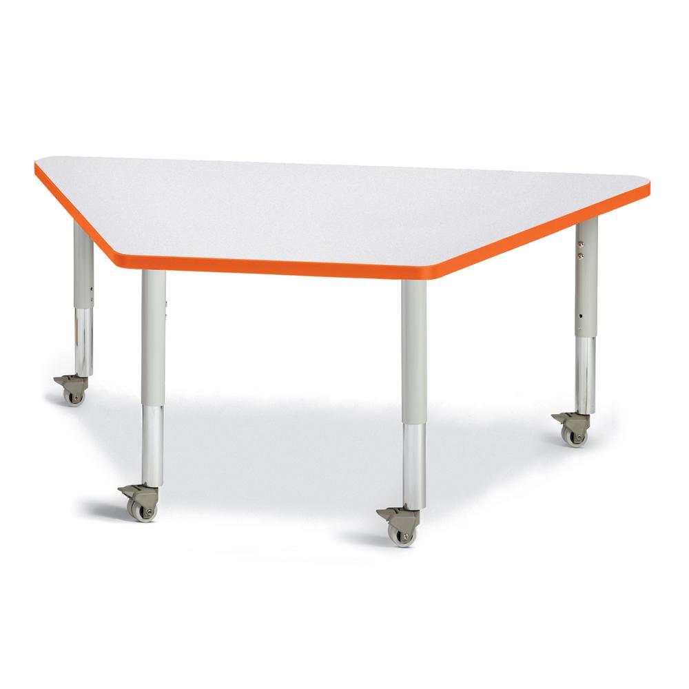 Trapezoid Activity Tables - 30" X 60", Mobile - Gray/Orange/Gray. The main picture.