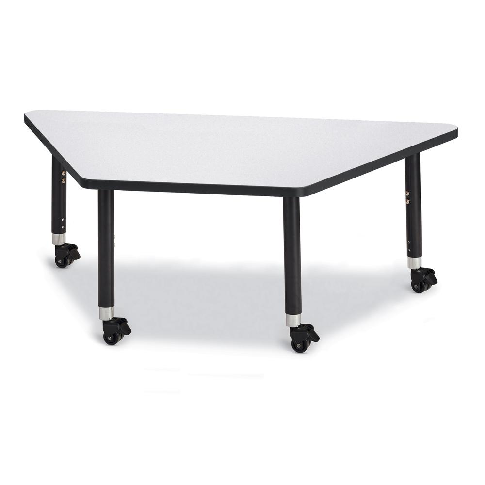 Trapezoid Activity Tables - 30" X 60", Mobile - Gray/Black/Black. Picture 1