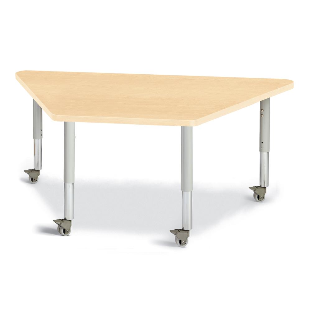 Trapezoid Activity Tables - 30" X 60", Mobile - Maple/Maple/Gray. Picture 1
