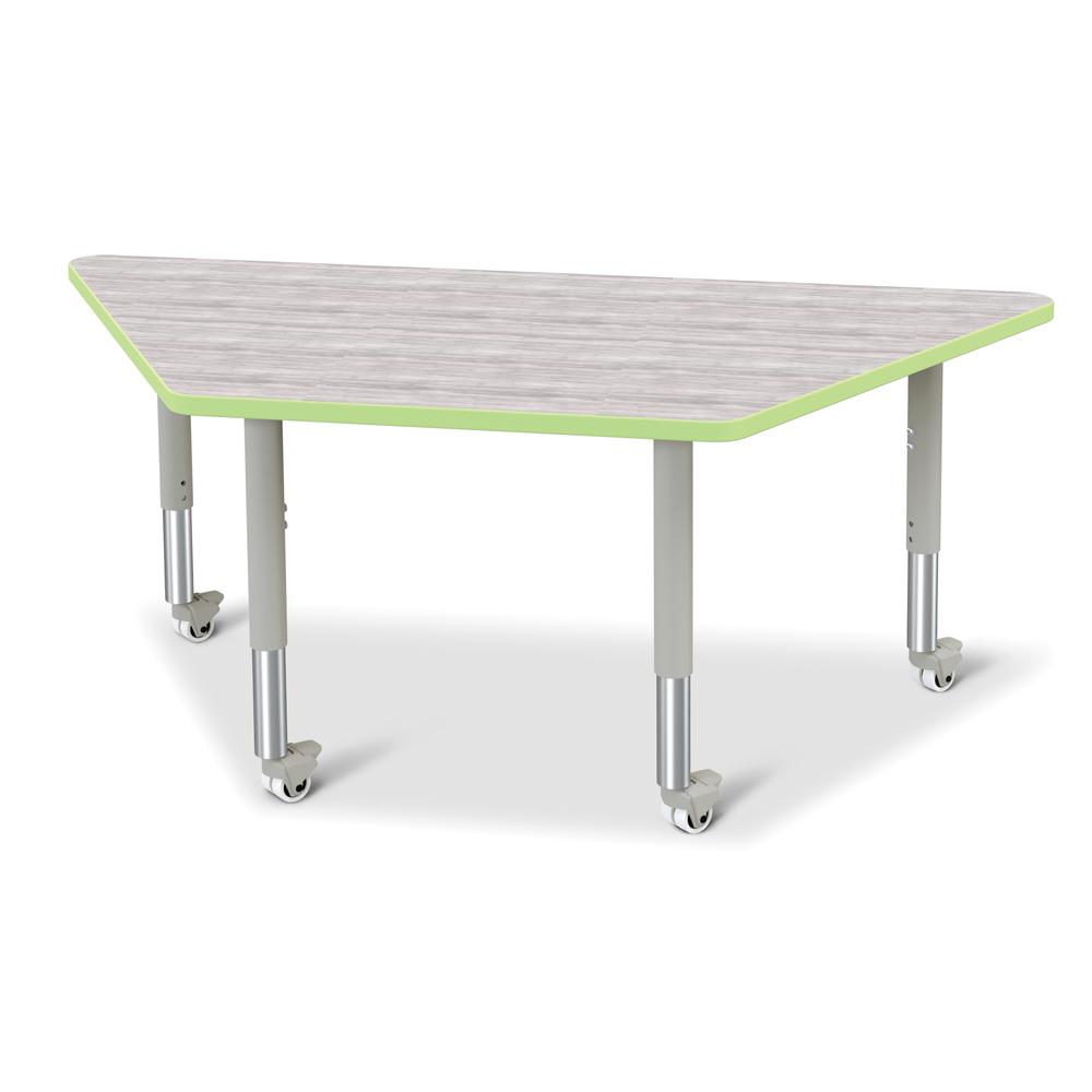 Berries® Trapezoid Activity Table - 30" X 60", Mobile - Driftwood Gray/Key Lime/Gray. Picture 1