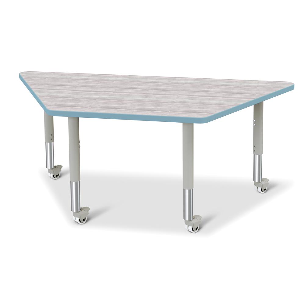 Berries® Trapezoid Activity Table - 30" X 60", Mobile - Driftwood Gray/Coastal Blue/Gray. Picture 1
