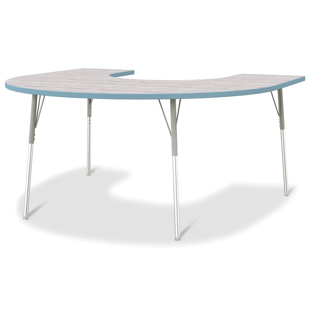 Berries® Horseshoe Activity Table - 60" X 66", A-height - Driftwood Gray/Coastal Blue/Gray. Picture 1