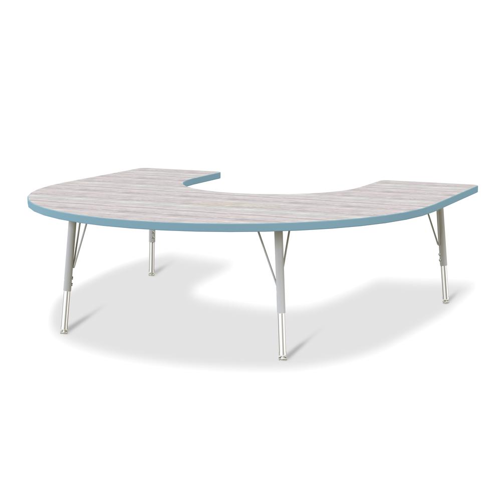 Berries® Horseshoe Activity Table - 60" X 66", E-height - Driftwood Gray/Coastal Blue/Gray. Picture 1