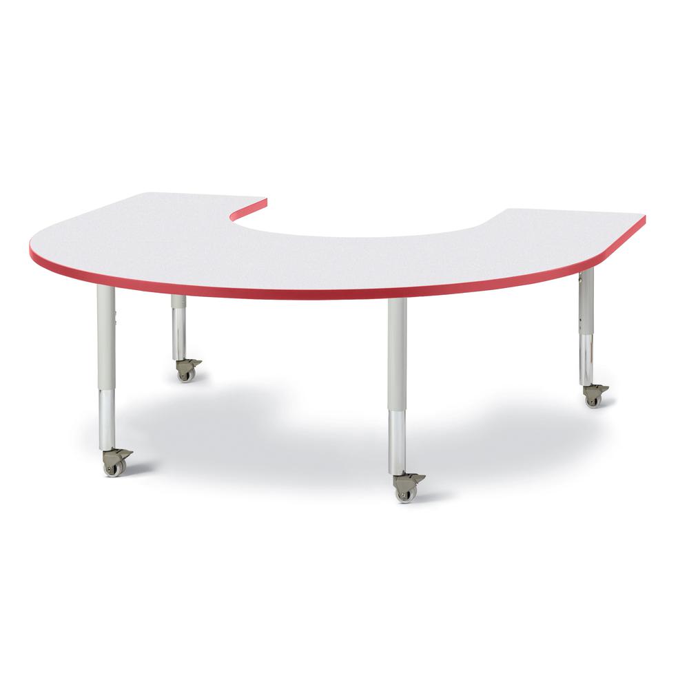 Horseshoe Activity Table - 66" X 60", Mobile - Gray/Red/Gray. Picture 1
