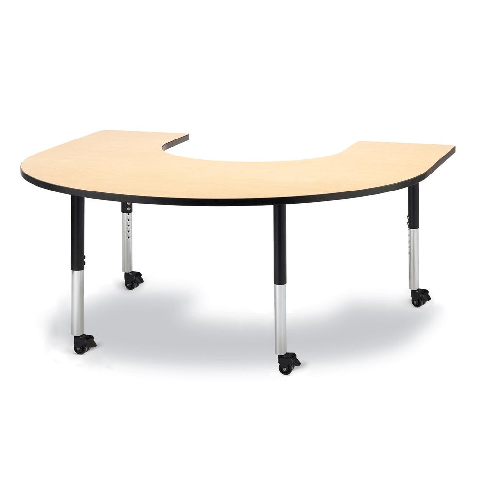 Horseshoe Activity Table - 66" X 60", Mobile - Maple/Black/Black. Picture 1
