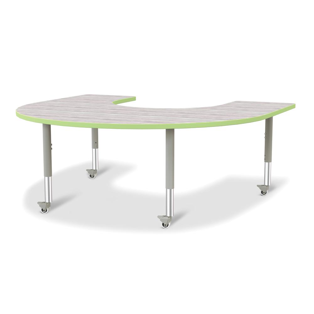 Berries® Horseshoe Activity Table - 60" X 66", Mobile - Driftwood Gray/Key Lime/Gray. Picture 1