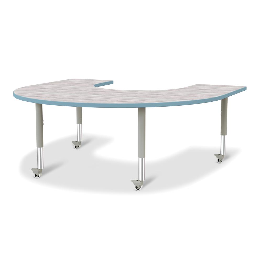 Berries® Horseshoe Activity Table - 60" X 66", Mobile - Driftwood Gray/Coastal Blue/Gray. Picture 1