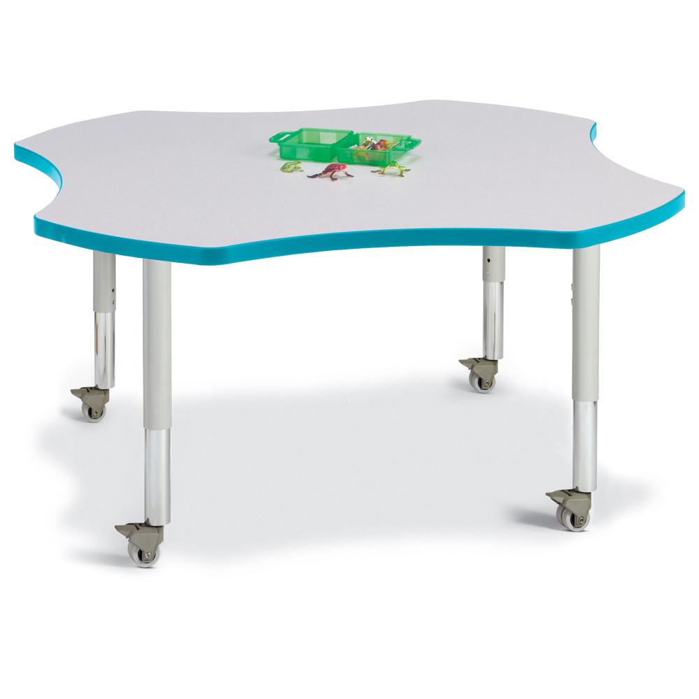 Four Leaf Activity Table - 48", Mobile - Gray/Teal/Gray. Picture 1