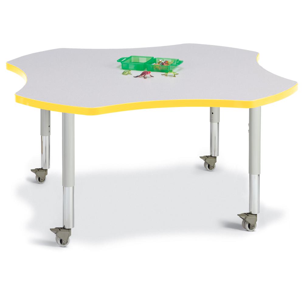 Four Leaf Activity Table - 48", Mobile - Gray/Yellow/Gray. Picture 1