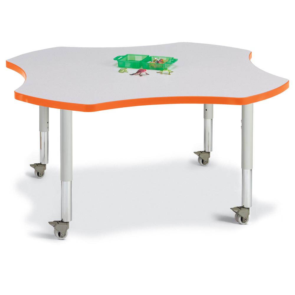 Four Leaf Activity Table - 48", Mobile - Gray/Orange/Gray. Picture 1