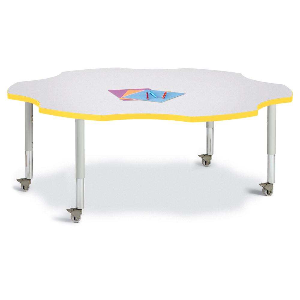 Six Leaf Activity Table - 60", Mobile - Gray/Yellow/Gray. Picture 1