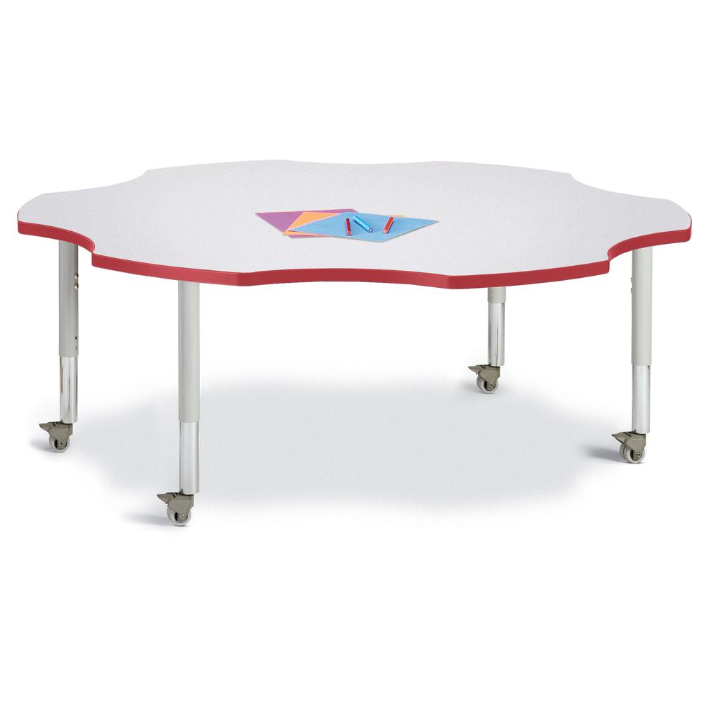 Six Leaf Activity Table - 60", Mobile - Gray/Red/Gray. Picture 1