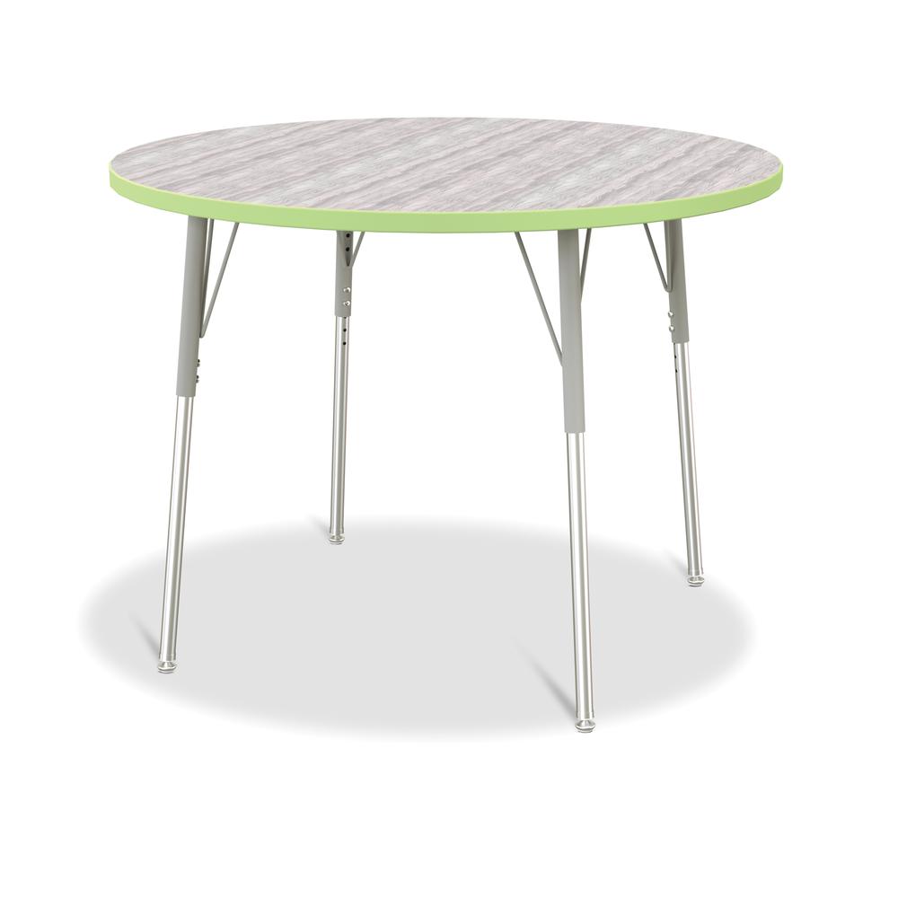 Berries® Round Activity Table - 42" Diameter, A-height - Driftwood Gray/Key Lime/Gray. Picture 1