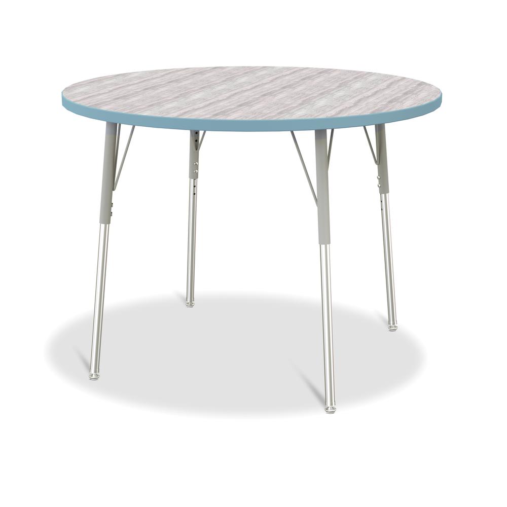 Berries® Round Activity Table - 42" Diameter, A-height - Driftwood Gray/Coastal Blue/Gray. Picture 1