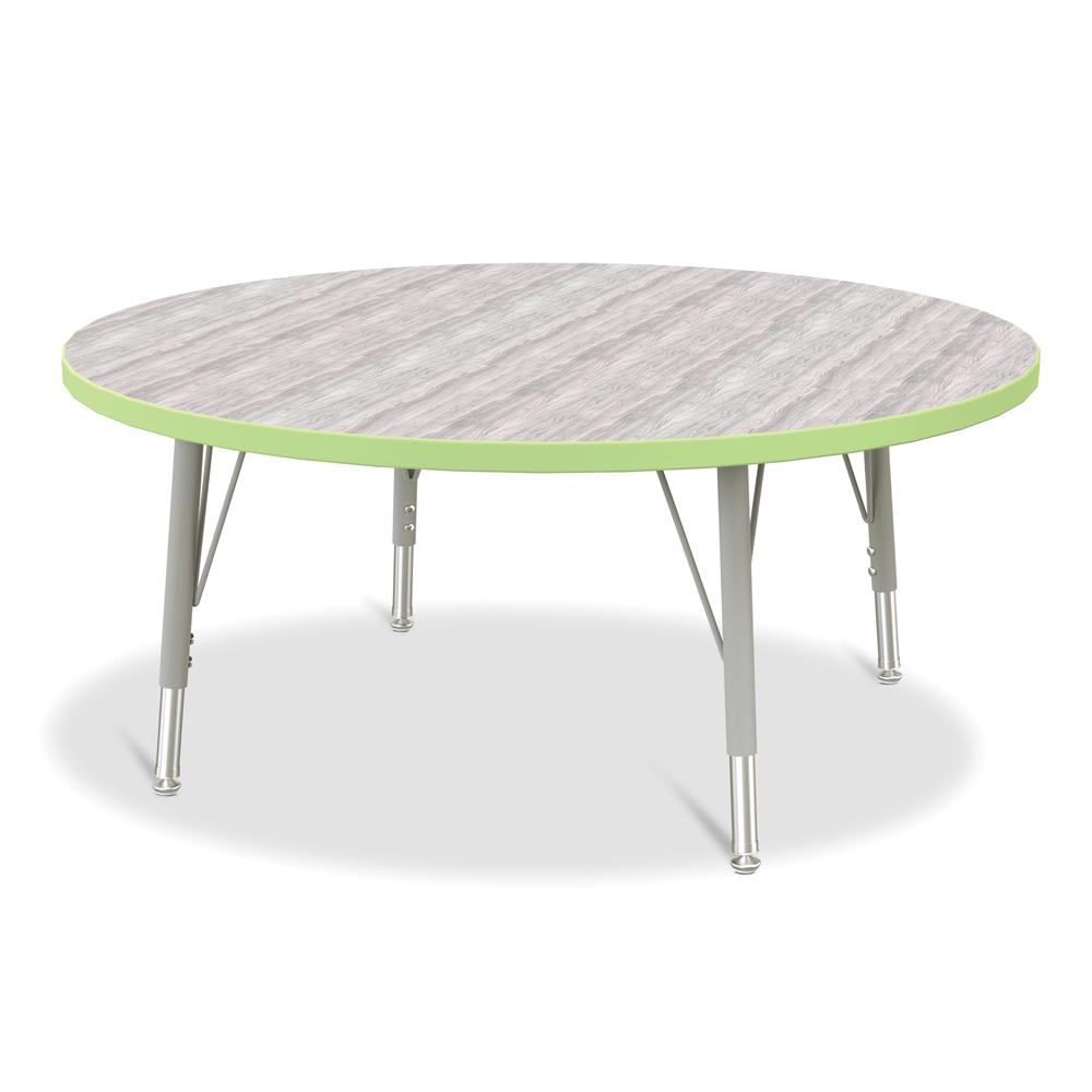 Berries® Round Activity Table - 42" Diameter, E-height - Driftwood Gray/Key Lime/Gray. Picture 1