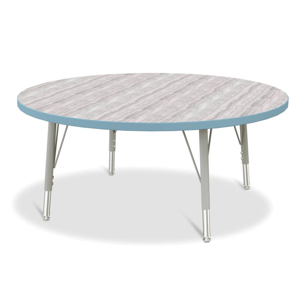 Berries® Round Activity Table - 42" Diameter, E-height - Driftwood Gray/Coastal Blue/Gray. Picture 1