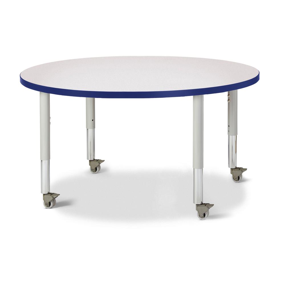Round Activity Table - 42" Diameter, Mobile - Gray/Blue/Gray. Picture 1