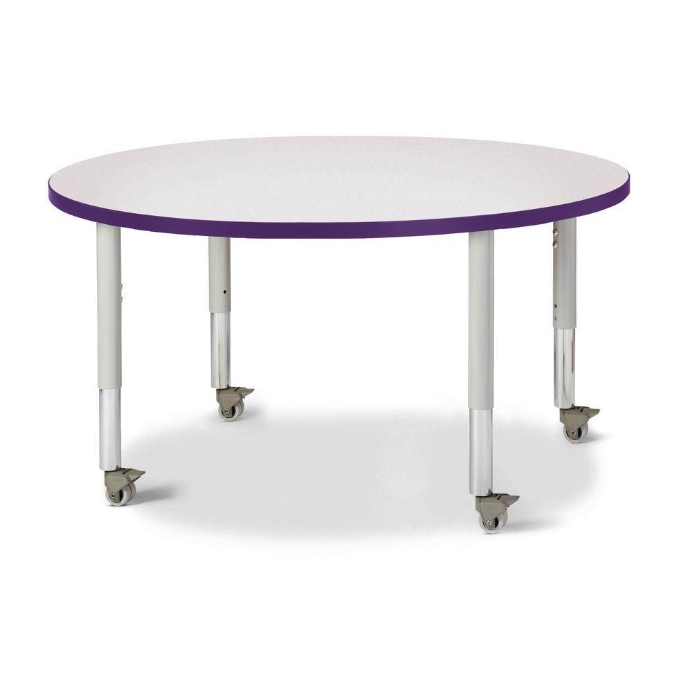 Round Activity Table - 42" Diameter, Mobile - Gray/Purple/Gray. Picture 1
