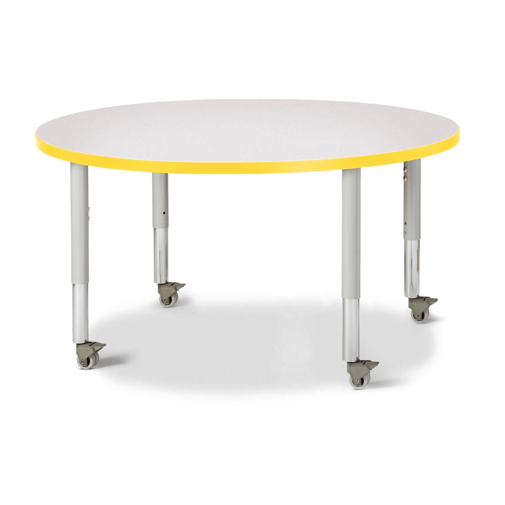 Round Activity Table - 42" Diameter, Mobile - Gray/Yellow/Gray. Picture 1