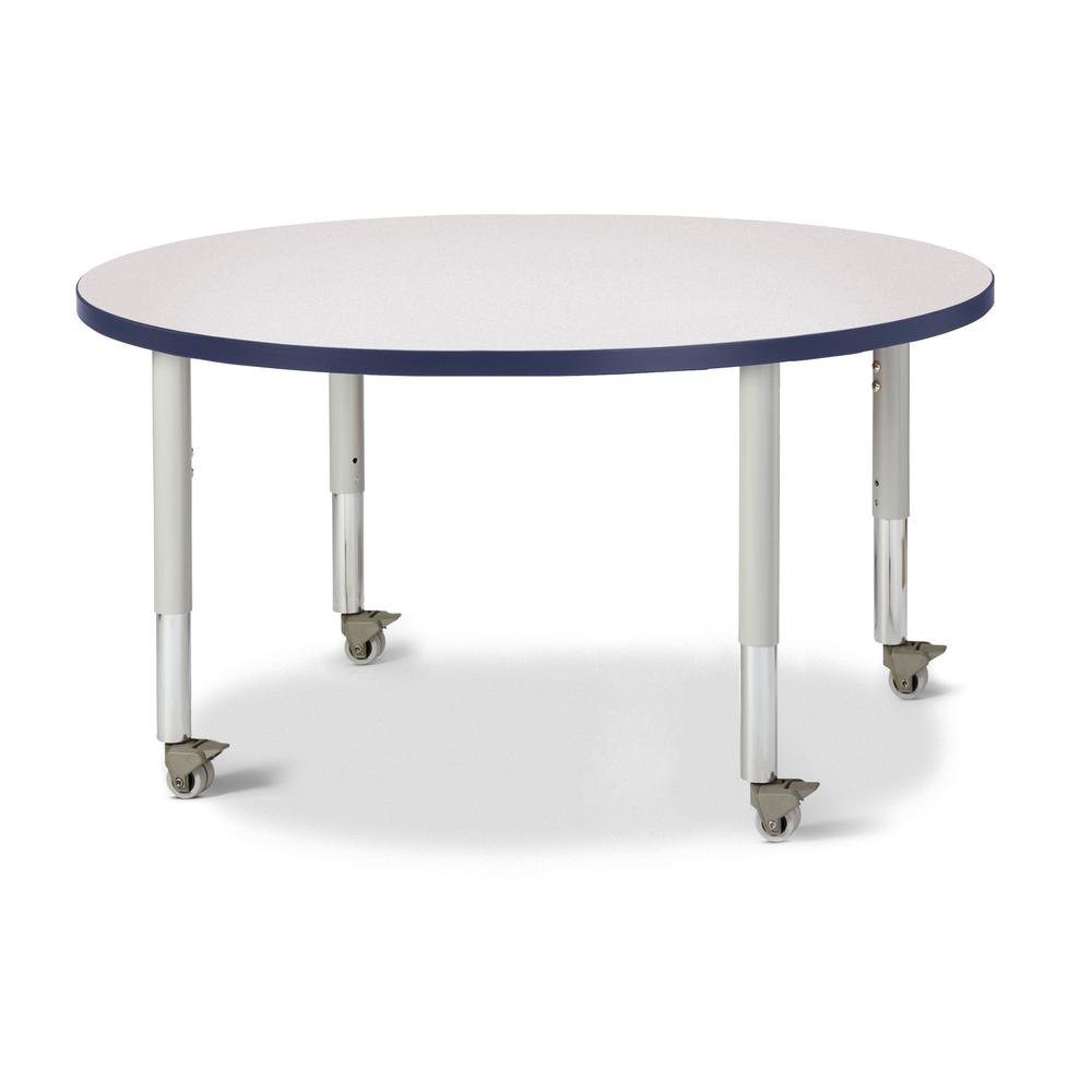 Round Activity Table - 42" Diameter, Mobile - Gray/Navy/Gray. Picture 1