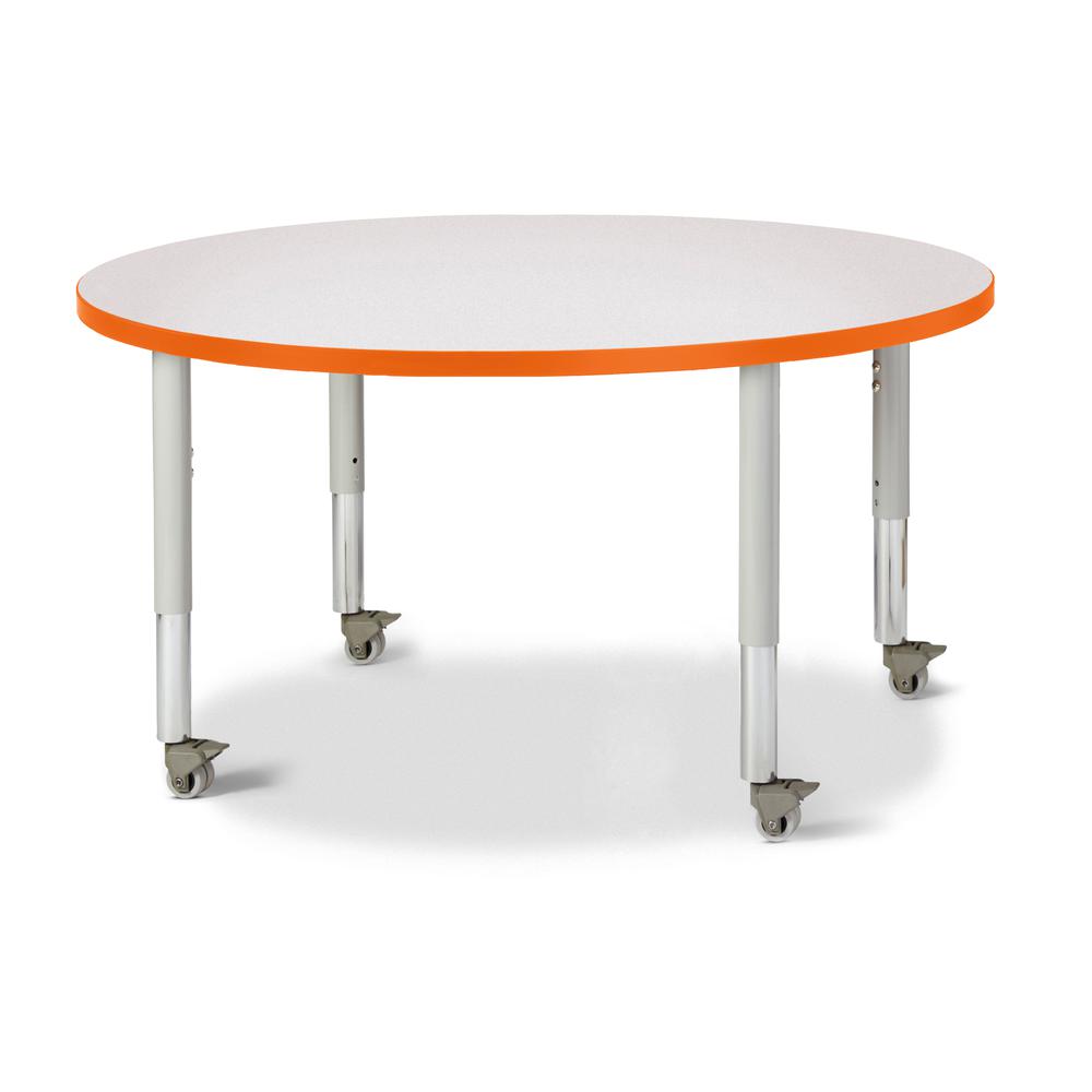 Round Activity Table - 42" Diameter, Mobile - Gray/Orange/Gray. Picture 1