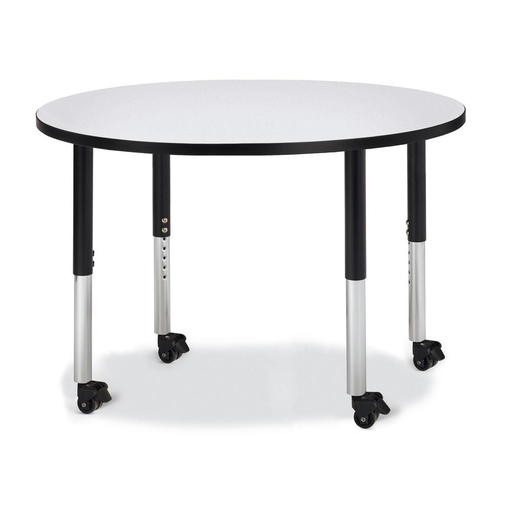 Round Activity Table - 42" Diameter, Mobile - Gray/Black/Black. Picture 1