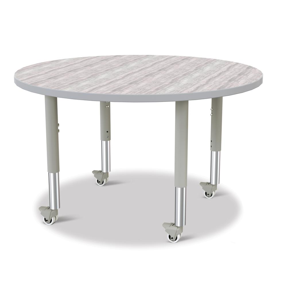 Berries® Round Activity Table - 42" Diameter, Mobile - Driftwood Gray/Gray/Gray. Picture 1