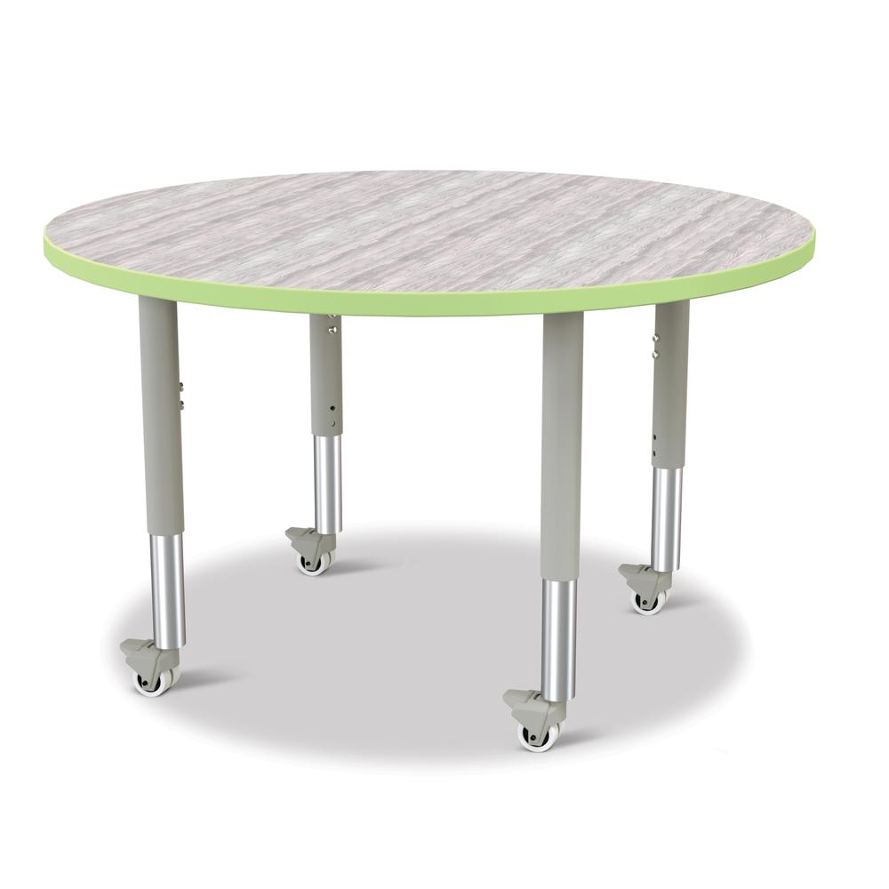 Berries® Round Activity Table - 42" Diameter, Mobile - Driftwood Gray/Key Lime/Gray. Picture 1