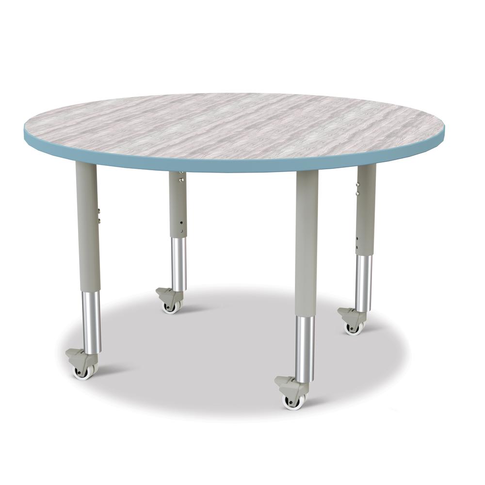 Berries® Round Activity Table - 42" Diameter, Mobile - Driftwood Gray/Coastal Blue/Gray. Picture 1
