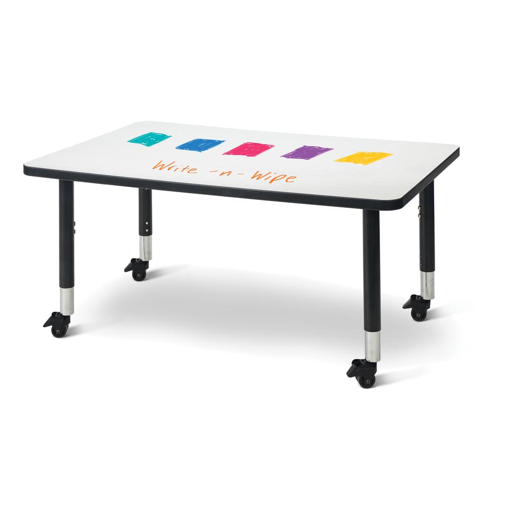 Berries® Rectangle Dry Erase Table - 48" x 30", Mobile - Write-n-Wipe/Black/Black. Picture 1