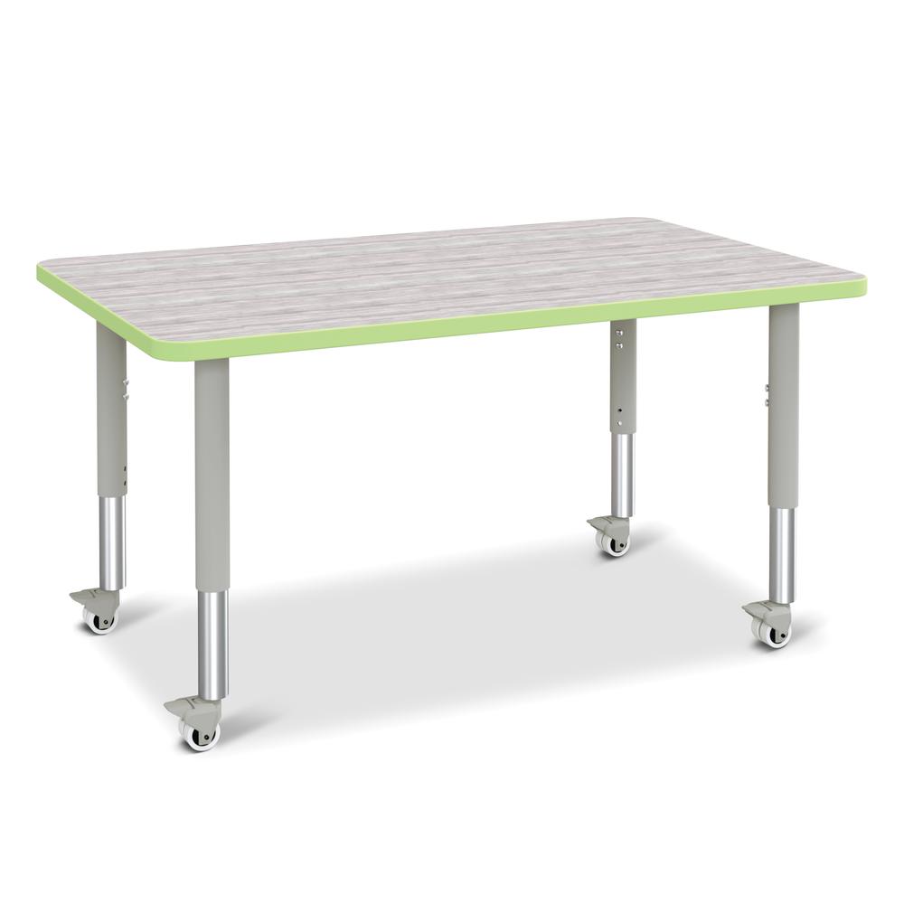 Berries® Rectangle Activity Table - 30" X 48", Mobile - Driftwood Gray/Key Lime/Gray. Picture 1